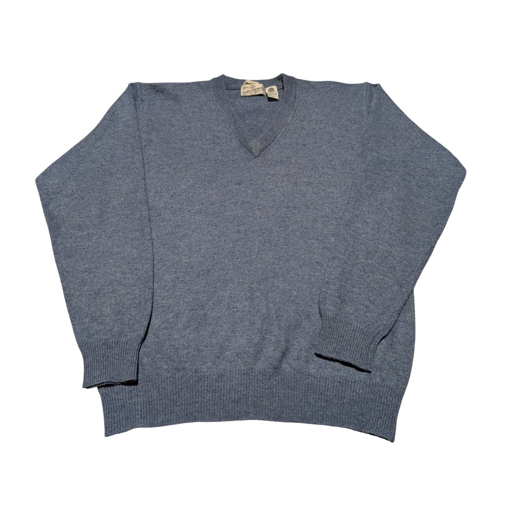 Sears Roebuck Sweater Mens L Blue Lambswool V-Neck Pullover Classic Preppy Knit‎